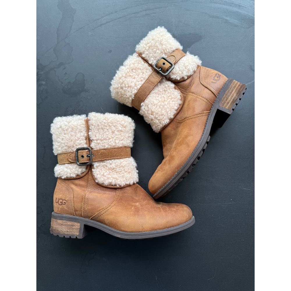 UGG Blayre II Chestnut Shearling Cuff Leather Boots Women's US 6.5 EU 37.5